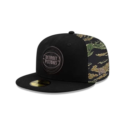 Black Detroit Pistons Hat - New Era NBA Camo Panel 59FIFTY Fitted Caps USA2457603